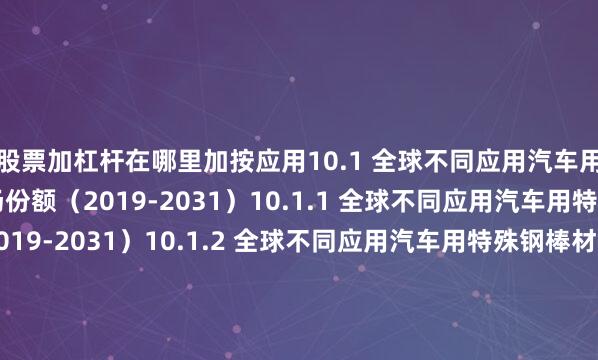股票加杠杆在哪里加按应用10.1 全球不同应用汽车用特殊钢棒材销量及市场份额（2019-2031）10.1.1 全球不同应用汽车用特殊钢棒材销量（2019-2031）10.1.2 全球不同应用汽车用特殊钢棒材销量市场份额（2019-2031）10.2 全球不同应用汽车用特殊钢棒材收入及市场份额（2019-2031）10.2.1 全球不同应用汽车用特殊钢棒材收入（2019-2031）10.2.2 全
